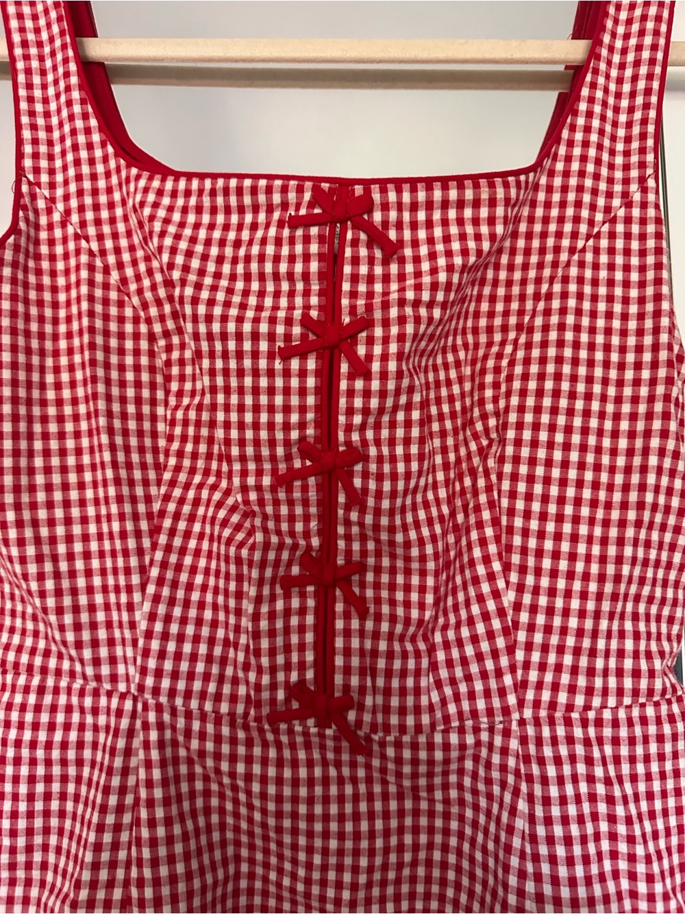 Rachel Zoe Red Gingham Midi Dress with Front Tie Accents - Picture 2 of 4